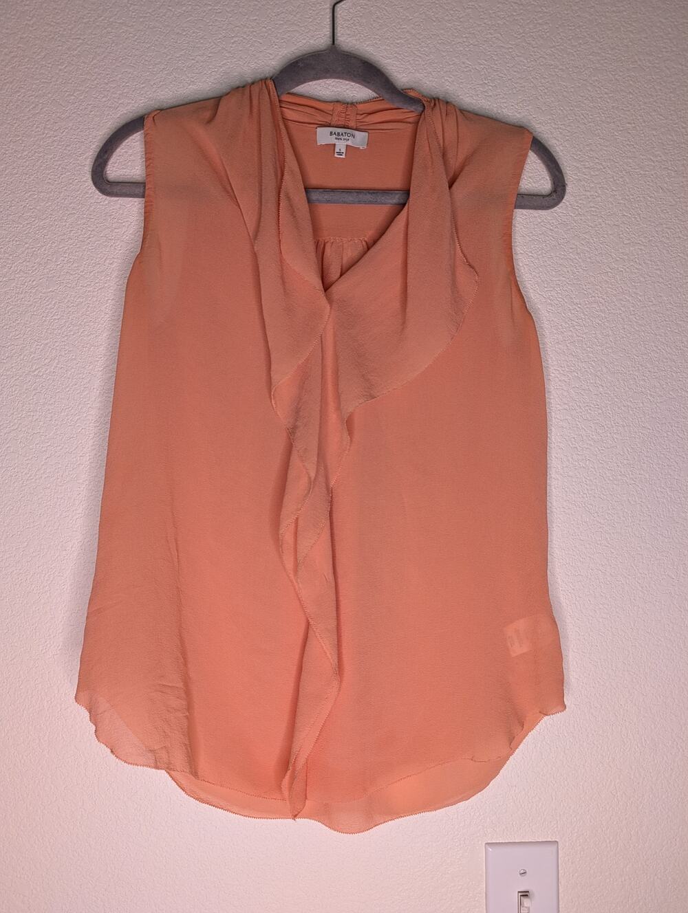 Aritzia Babaton 100% Silk Blouse S Chic Office Ruffle Orange Coquette Romantic